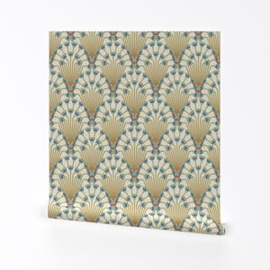 Art Deco Tapete - Papyrusblumen Von Analinea - Gelbes Elfenbein Abstraktes Geo 1920s Entfernbare selbstklebende Tapetenrolle von Spoonflower