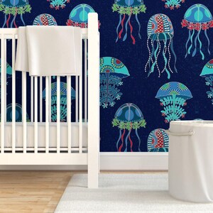 Jellyfish Wallpaper - Jellyfish Jubilee By Shellypenko - Blue Teal Red Custom Printed Removable Self Adhesive Wallpaper Roll by Spoonflower image 6