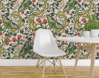 Luna Moth Wallpaper - Art Nouveau Luna Moth Cream By Jennifernichols - Custom Printed Removable Self Adhesive Wallpaper Roll by Spoonflower