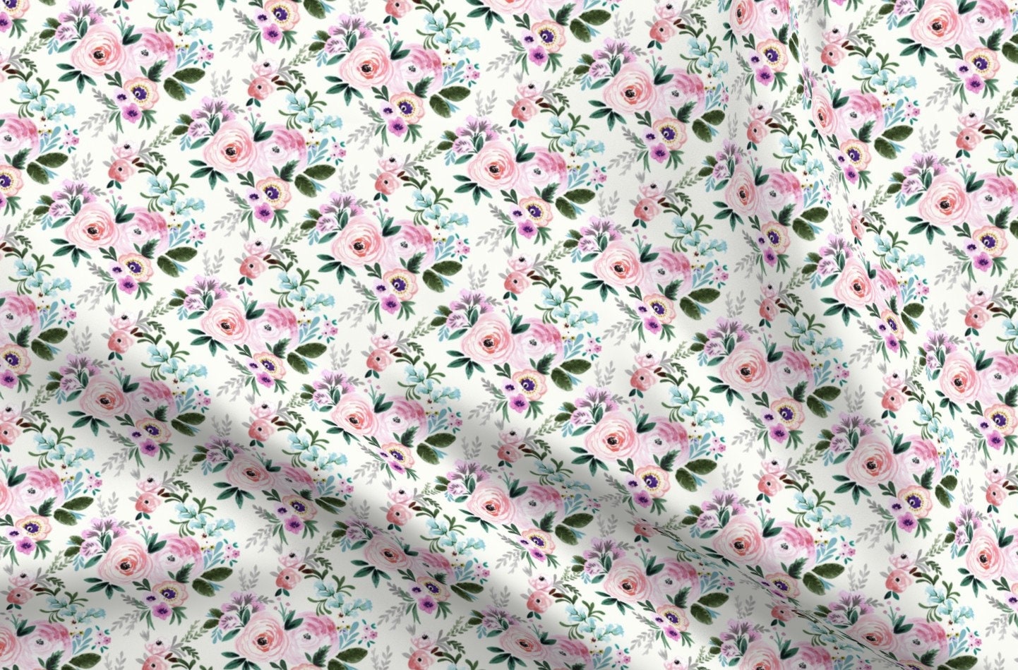 Watercolor Floral Fabric Victoria Floral Spring By Crystal Etsy