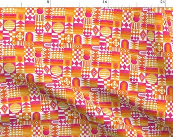 Summer Geo Fabric - Geometric Patchwork By Byre Wilde - Pink Orange Tropical Bright Kids Beach Cotton Fabric By The Yard With Spoonflower