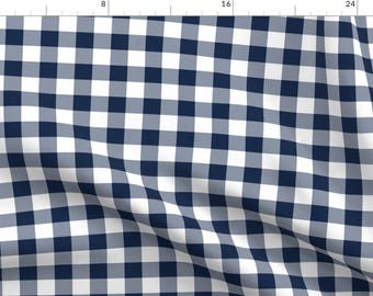 Blue And White Gingham Fabric -  Blue And White One-Inch Check By Weavingmajor - Blue Gingham Cotton Fabric By The Yard With Spoonflower