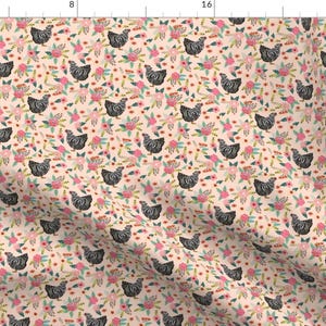 Wyandotte Chicken Floral Farm Fabric - Chicken Fabric, Floral Fabric, Farm Fabric, Farm Animal Fabric, Farm Animals - Blush By Petfriendly