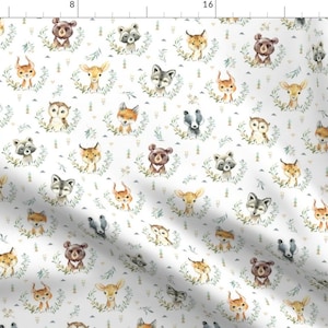 Woodland Babies Fabric - Woodland Animals Baby Nursery Smaller By Gingerlous - Watercolor Forest Animals Nursery Fabric With Spoonflower