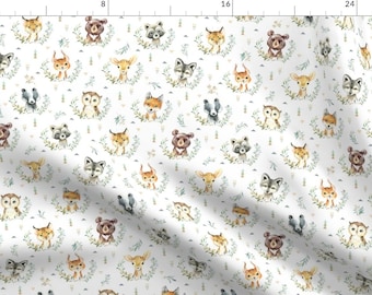 Woodland Babies Fabric - Woodland Animals Baby Nursery Smaller By Gingerlous - Watercolor Forest Animals Nursery Fabric With Spoonflower