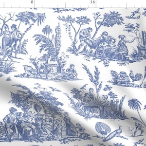 Toile Fabric - Marseilles Toile ~ Blue And White By Peacoquettedesigns - Toile Blue Cotton Fabric By The Yard With Spoonflower
