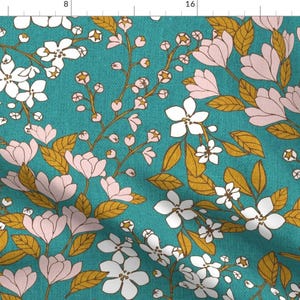 Romantic Floral Fabric - To Be Loved By Ceciliamok - Flowers Sprigs Blossoms Spring Blue Pink Cotton Fabric By The Yard With Spoonflower