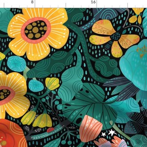 Peacock Floral Fabric - Bohemian Bop- Large Scale By Cynthiafrenette - Mod Floral Exotic Animal Cotton Fabric By The Yard With Spoonflower
