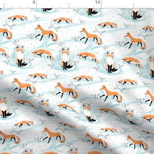 Winter Fox Fabric - Winter Foxes By Vinpauld - Winter Watercolor Fox Cotton Fabric By The Yard With Spoonflower