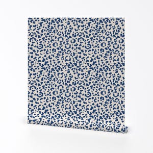 Leopard Print Wallpaper - Leopard Pattern By Exotic Vector - White Navy Blue Animal Removable Self Adhesive Wallpaper Roll by Spoonflower