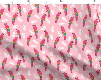 Parrot Fabric - Tropical Bird Monstera Palm Leaf Tropical Fabric Pink By Andrea Lauren - Parrot Cotton Fabric By The Yard With Spoonflower