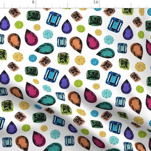 Gemstone Fabric - Gemstones (White) By Vannina - Gemstone Crystals Rocks Rainbow Colorful Cotton Fabric By The Yard With Spoonflower