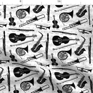 Music Fabric - Musical Instruments By Thin Line Textiles - Music Jazz Classical Saxophone Trumpet Cotton Fabric By The Yard With Spoonflower