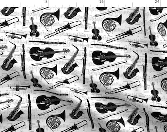 Music Fabric - Musical Instruments By Thin Line Textiles - Music Jazz Classical Saxophone Trumpet Cotton Fabric By The Yard With Spoonflower