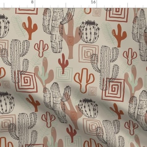 Southwestern Fabric - Wanderlust Cacti by sassiniemand - Neutral Rust Orange Cowboy Desert Hand Drawn  Fabric by the Yard by Spoonflower