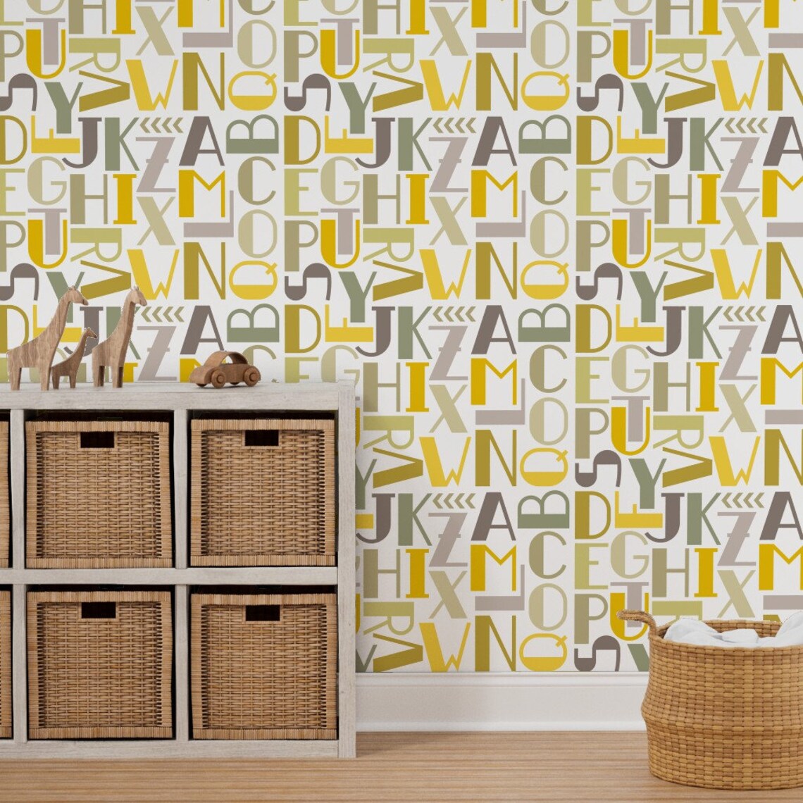 Gender Neutral Wallpaper Abc Mustard by Analinea Gender Etsy