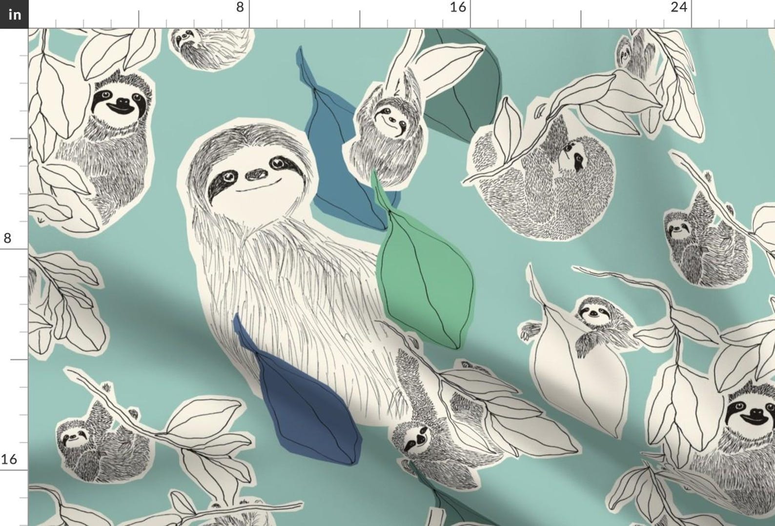 Sloths Fabric - Large Scale Sloths on Turquoise by Juliaschumacher ...