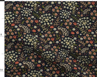 Floral Fabric - Queen Annes Lace by india_parkhurst_ - Moody Floral Dark Blue White Coral Wildflowers  Fabric by the Yard by Spoonflower