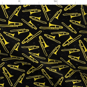 Trombone Fabric - 76 Trombones By Jenimp - Black and Yellow Trombone Brass Marching Band Mustic Cotton Fabric By The Yard With Spoonflower