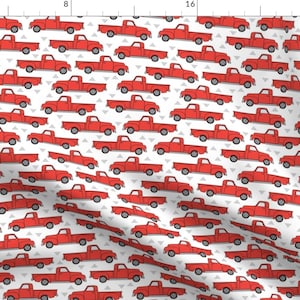 Red Pickup Truck Fabric - Vintage Red Trucks On White By Lilcubby - Red Truck Pickup Trucks Cotton Fabric By The Yard With Spoonflower