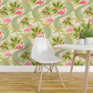 Tropical Wallpaper - Flamingo Paradiso By Studioxtine - Tropical Custom Printed Removable Self Adhesive Wallpaper Roll by Spoonflower