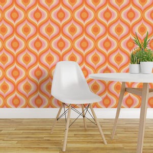 Retro Ogee Vintage Peel and Stick Wallpaper - Large Scale 1960s 1970s - Removable Wall Decor Art - Groovy Psychedelic Swirl by pippa_shaw