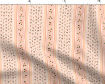 Peach Floral Stripe Fabric - Peach Of A Rose  by bluedaisystudio - Farmhouse Cottage Soft Peach Stripe Fabric by the Yard by Spoonflower