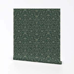 Abnehmbare Tapete - Abnehmbare Tapete - Viktorianische Damask Smaragd Edwardianische Blumen - 3D Wanddeko - Grüne Damask Wanddeko by nendo