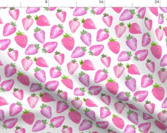 Watercolor Fruit Fabric - Strawberries Pink Watercolour On White By Sylviaoh - Pink Strawberry Cotton Fabric By The Yard With Spoonflower