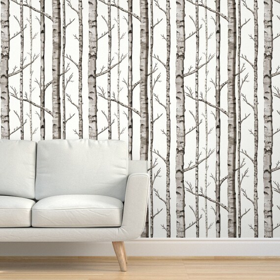 Woodland Wallpaper Smaller Scale Birch Grove by - Etsy Woodland Wallpaper Smaller Scale Birch Grove by - Etsy