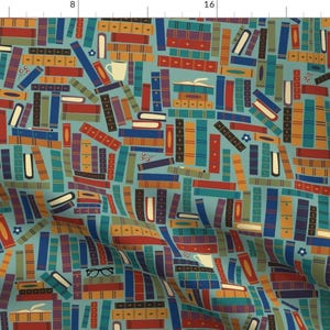 Library Fabric - When In Doubt Go To The Library By Natalee Wegmann - Blue Red Book Novel Reading Cotton Fabric By The Yard With Spoonflower