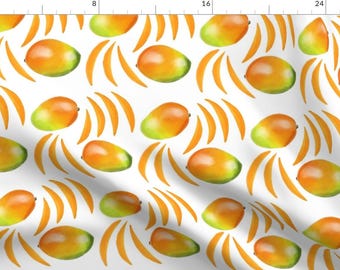 Bold Mango Fabric - Mango Fruit By Landpenguin - Watercolor Summer Fruit Kitchen Decor Cotton Fabric By The Yard With Spoonflower