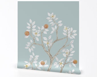 Large Scale Wallpaper - Chinoiserie Trees by danika_herrick - Mural Botanical Light Blue  Removable Peel and Stick Wallpaper by Spoonflower