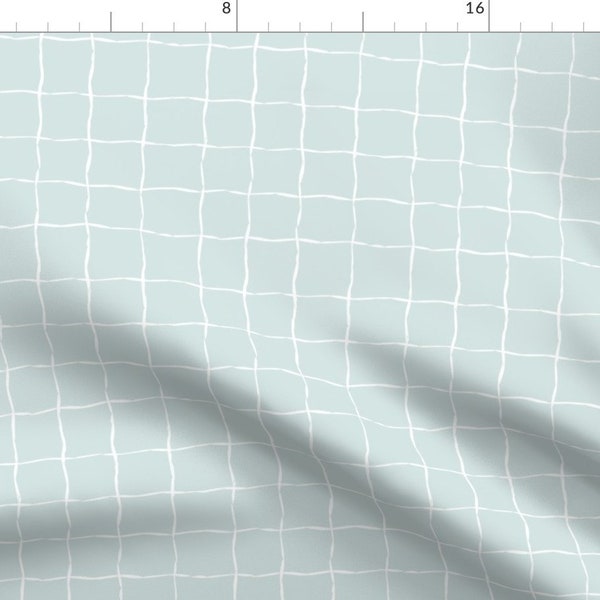 Minimalist Fabric - Windowpane Grid by looshkastudio - Hand Drawn Grid Squares Light Blue White Windowpane Fabric by the Yard by Spoonflower