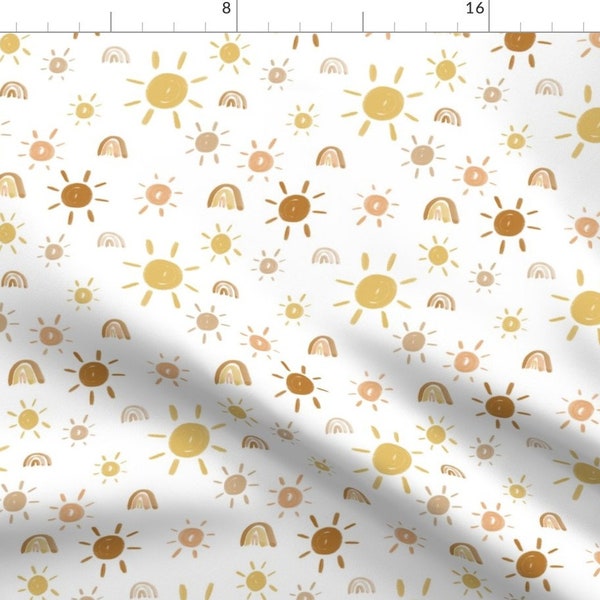 Gold Fabric - Golden Sun By Anniemontgomerydesign - Watercolor Painted Sky gender Neutral Baby Cotton Fabric By The Yard With Spoonflower