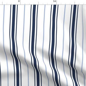 Marine Stripe Fabric - Preppy Ticking By Mlags - Marine Stripe Navy White Nautical Classic Blue Cotton Fabric By The Yard With Spoonflower