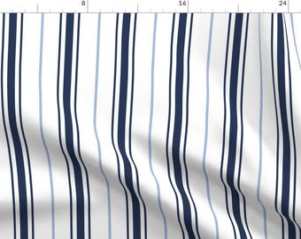 Marine Stripe Fabric - Preppy Ticking By Mlags - Marine Stripe Navy White Nautical Classic Blue Cotton Fabric By The Yard With Spoonflower