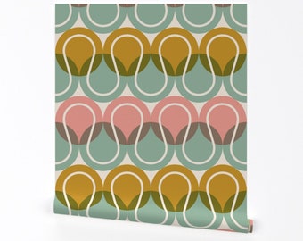 Abstract Sporty Wallpaper - Retro Tennis by taya_cosgrove - Retro Mod Scandi Bold Mcm Pink Removable Peel and Stick Wallpaper by Spoonflower