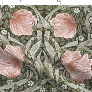 Green Fabric - Pimpernel  by chantal_pare -  Large Scale William Morris Pimpernel Pink Floral Botanical  Fabric by the Yard by Spoonflower