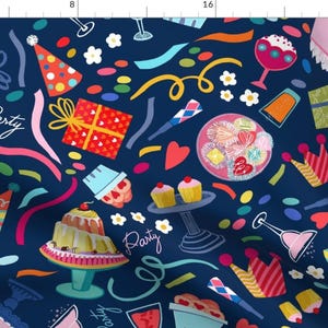 Colorful Birthday Fabric - Family Birthday Fun by daniela_glassop - Fun Celebration Party Hats Cake Fabric by the Yard by Spoonflower