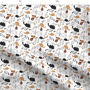 Kawaii Fabric - Kawaii Cutie Cats By Ethaincosplay - Kawaii Kids Asian White Orange Animals Cute Cotton Fabric By The Yard With Spoonflower