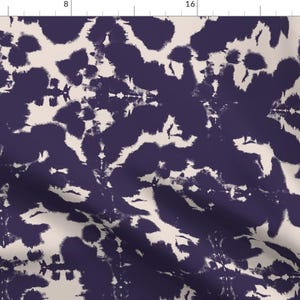 Modern Abstract Fabric - Indigo Inkblot by juliaschumacher - Ink Blot Blue Purple Cream Bold Graphic Fabric by the Yard by Spoonflower