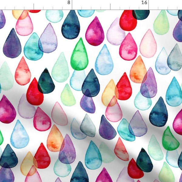 Raindrops Fabric - Watercolour Rainbow Drops By Tangerine-Tane - Weather Rain Colorful Teardrops Cotton Fabric By The Yard With Spoonflower