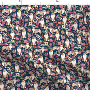 Aussie Dog Fabric - Aussie Dog Floral Red Merle Australian Shepherd Dogs  By Petfriendly - Puppy Cotton Fabric by the Yard with Spoonflower