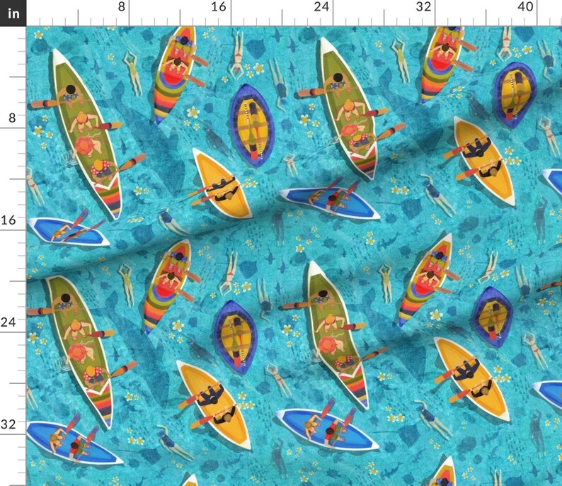 Canoe Fabric A Busy but Beautiful Sea by Grace Andersson - Etsy