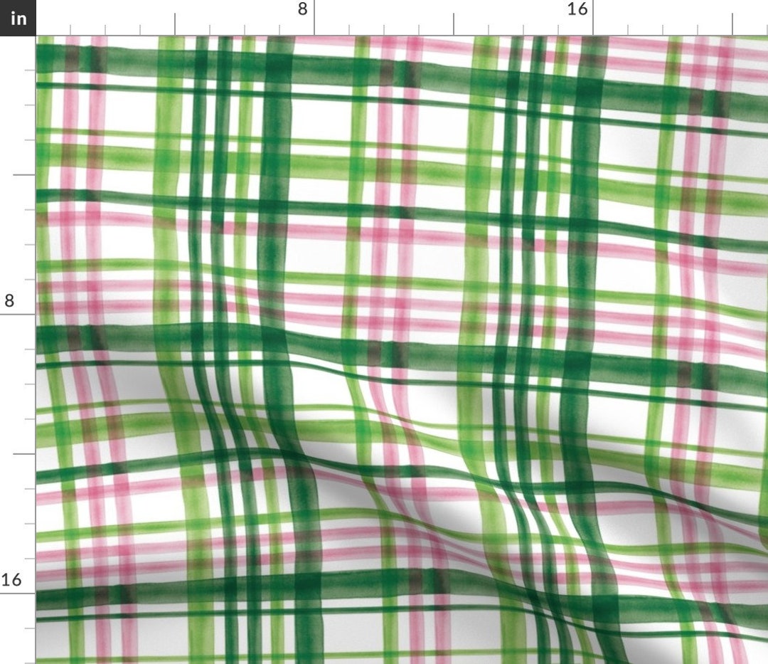Green and Pink Plaid Fabric Irish Plaid by Littlearrowdesign Plaid