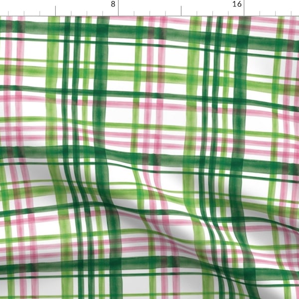 Green And Pink Plaid Fabric - Irish Plaid By Littlearrowdesign - Plaid Green Spring Geometric Cotton Fabric By The Yard With Spoonflower