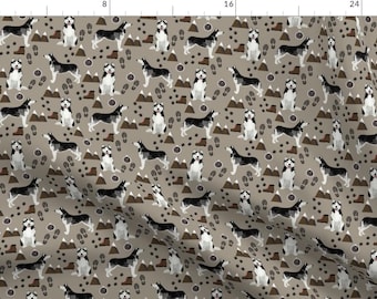 Husky In The Mountains Fabric - Husky Fabric Brown By Petfriendly- Hiking Mountains Husky Dog Cotton Fabric By The Yard With Spoonflower