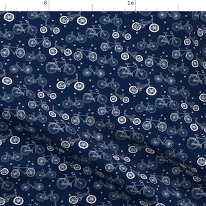 Bicycle Fabric - Bicycles // Hand Drawn Blue Kids Bikes Illustration Bicycle By Andrea Lauren Cotton Fabric by the Yard with Spoonflower