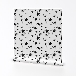 Stars Wallpaper - Stars // Black And White By Andrea Lauren - Stars BW Custom Printed Removable Self Adhesive Wallpaper Roll by Spoonflower